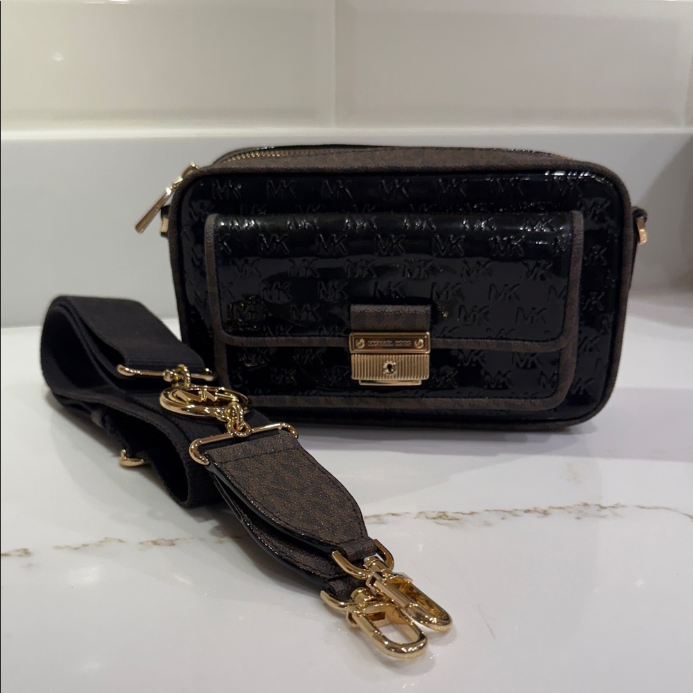 Michael Kors Black and Brown Leather Messenger Bag